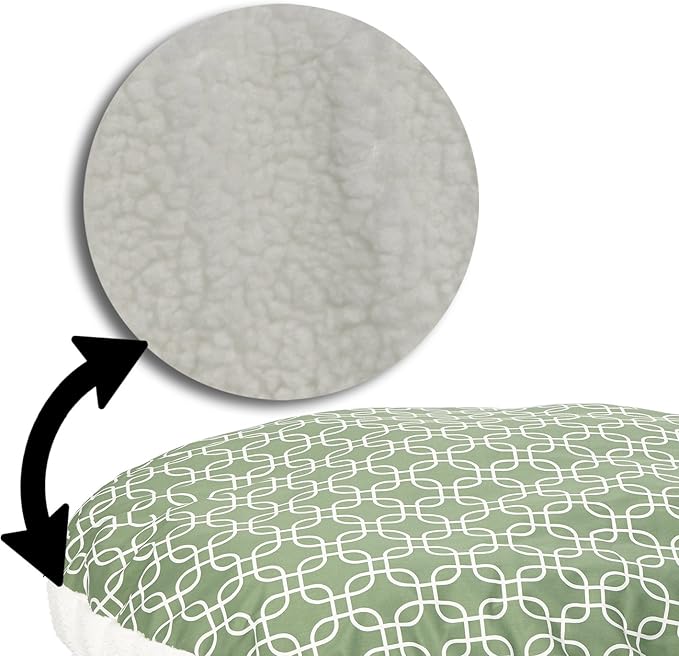 Midwest Homes for Pets PF0048T-FGR Over-Stuffed Dog Bed, Large, 48" Round, Large Dog Breed, Green Geometric Pattern