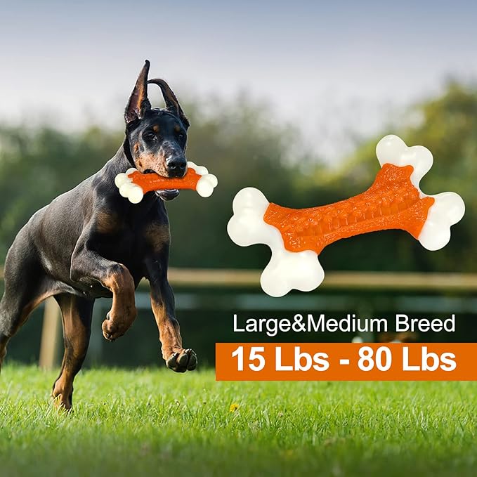 Dog Toys for Aggressive Chewers Large Breed, Tough Bones, Nylon Puppy Teething Chew Toys Medium Dogs, Heavy Duty Peanut Butter Flavor Toys