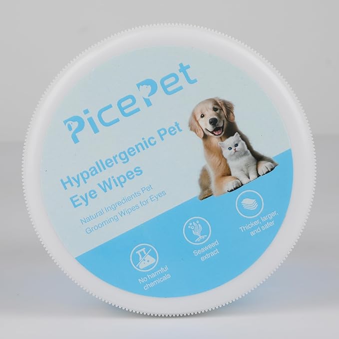 Hypoallergenic Eye Wipes for Dog & Cats, 100 Pcs Plant-Based Tear Stain Remover for Discharge, Crust, Allergies, Itching, Unscented, Double Layer, Made in PRC