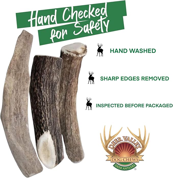 Deer Valley Dog Chews (XL Single, 6-8 Inches) Premium Deer Antler Dog Chew - Long Lasting Dog Bone for Large Dog Breeds and Aggressive Chewers