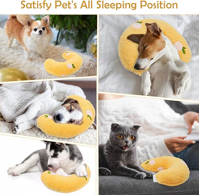 T'CHAQUE Dog Pillow Bed, Cat Calming Pillow, Dog Neck Pillow for Joint Relief Sleeping, Ultra Soft Half Donut Cuddler, Pillow Pet for Upper Spine Support, Doggy/Kitten Pillow Training Toy,Yellow