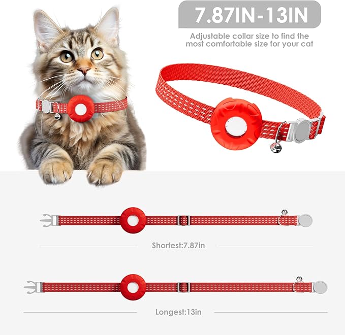 Cat Tracker, Pet Tracker for Cats, Cat Tracker Collar with Safety Elastic Buckle, Works with Any Collar,Compatible with Apple Find My App (Only iOS), No Monthly Fee Pet Tracker, Red