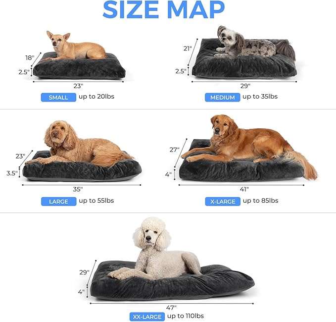 OhGeni Comfort Fluffy Dog Bed with Removable Washable Cover & Waterproof Lining, Chew Proof & Non-Slip Soft Crate Bed for Large, Medium, Small Size Dogs, 23in(Gray)