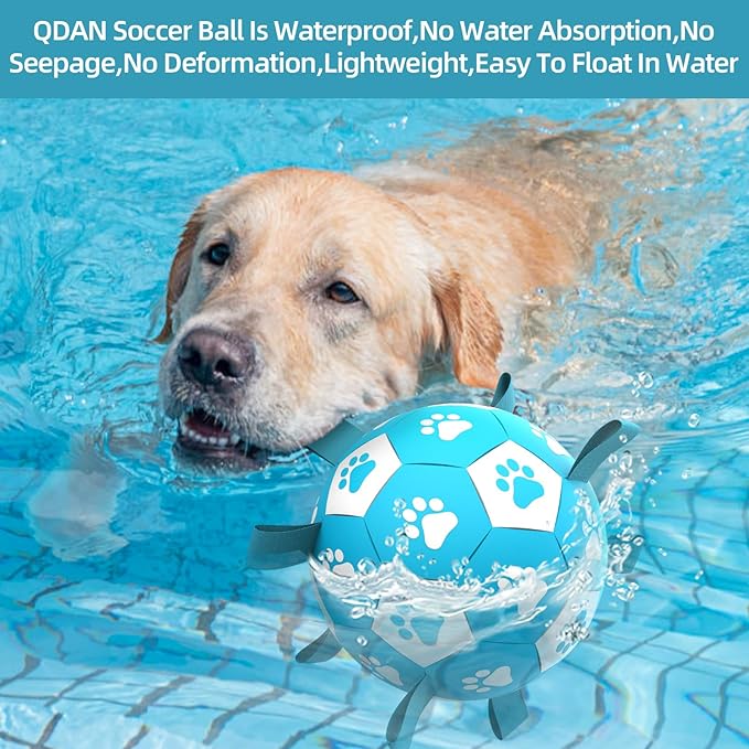 Dog Toys Soccer Ball with Straps - Durable Dog Balls for Extra Large Dogs, Dog Tug Toys for Tug of War, Beach Pool Dog Water Toy, Puppy Dog Birthday Gifts, Herding Balls for Dog, Blue White (9 Inch)
