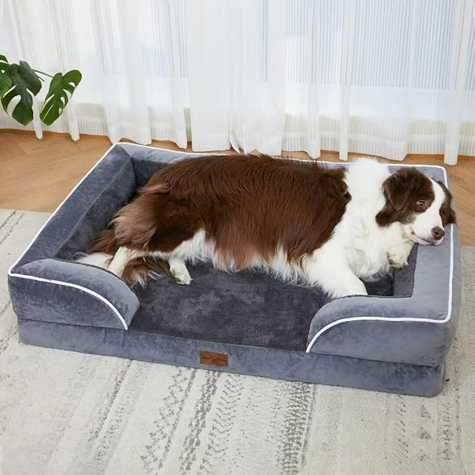 Cooling Dog Bed, Memory Foam Orthopedic Dog Bed for Giant Dogs, XXL Dog Bed for Extra Large Dogs, Waterproof Dog Bed with Bolster & Removable Cover(XX-Large,Leaden Grey)