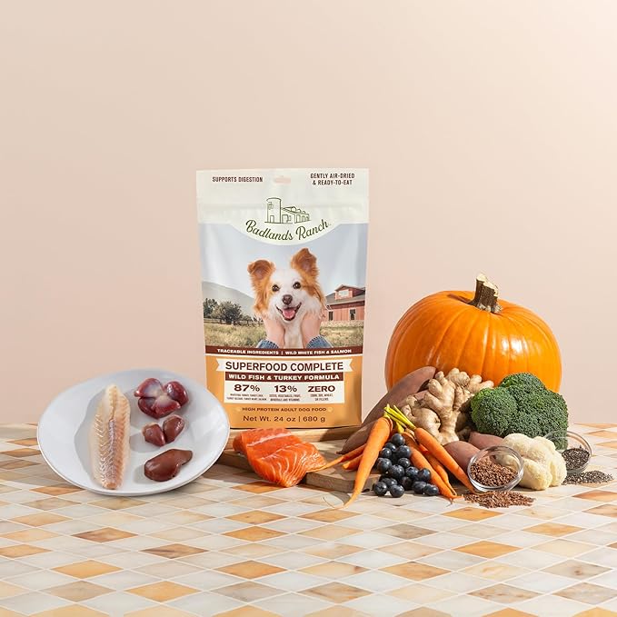 Superfood Complete, Air-Dried Adult Dog Food - High Protein, Zero Fillers, Superfood Nutrition by Katherine Heigl (11.5 oz. Wild Fish and Turkey Formula)