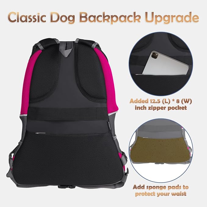 YUDODO Pet Dog Backpack Carrier Small Dog Front Carrier Pack Reflective Head Out Motorcycle Puppy Carrying Bag Backpack for Small Medium Dogs Cats Rabbits Outdoor Travel Hiking Cycling (L, Pink)