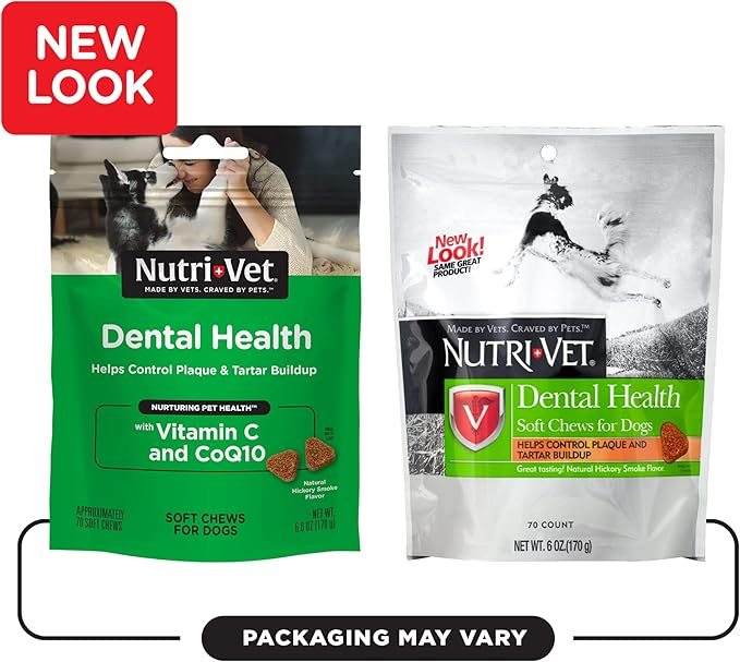 Nutri-Vet Dental Health Soft Chews for Dogs - Helps Control Plaque and Tartar Buildup - Natural Hickory Smoke Flavor - 70 Count - 6 oz
