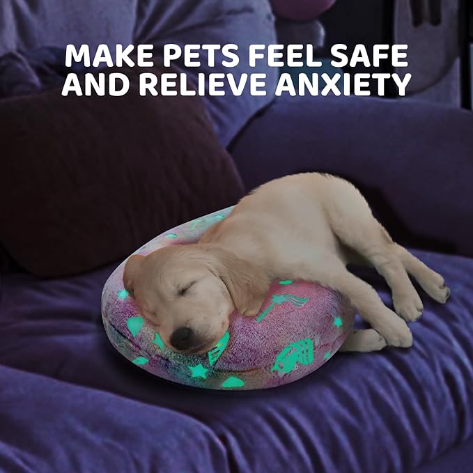 Dog Calming Pillow, Glow in The Dark Dog Throw Pillow, Soft J-Shaped Pillow for Cat & Dog, Machine Washable Pet Calming Toy for Joint Relief Sleeping Improve-M