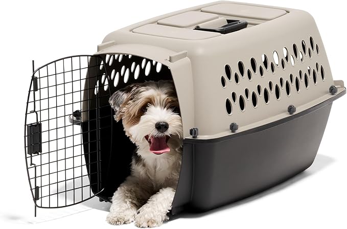 Petmate Vari Dog Kennel - Portable Crate for Pets 10-20 lbs - Airline-Friendly Pet Carrier - Durable Plastic Shell - For Home and Travel - Made in USA - 24 Inches - Taupe and Black