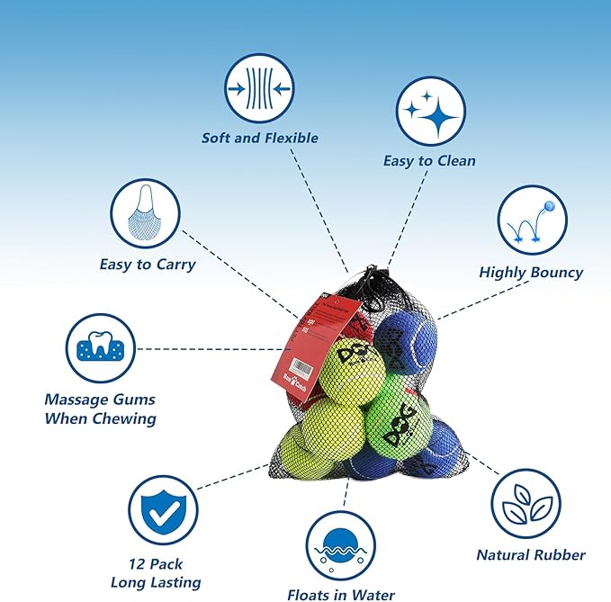 Tennis Balls for Dogs Pack of 12 Colorful Easy Catching Pet Toy Balls (2.5inch-4colors)