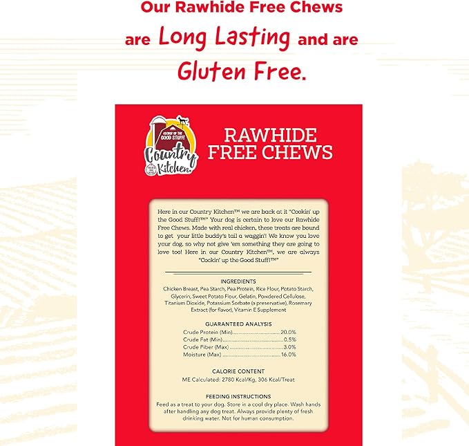 Rawhide Free Dog Chews, Made with Real Chicken, for Large Sized Dogs, 7 Count