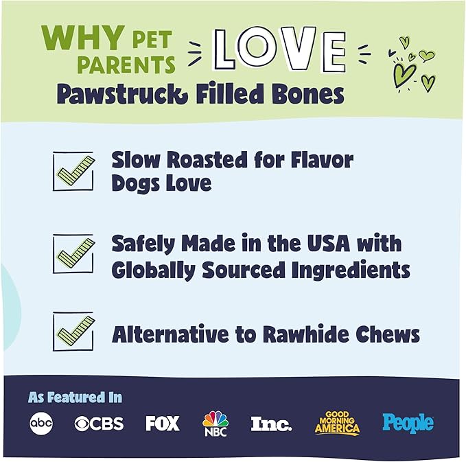 Pawstruck Large 5-6” Filled Dog Bones Variety Pack - Peanut Butter, Cheese & Bacon, Beef Flavors - Made in USA Long Lasting Stuffed Femur Treat for Aggressive Chewers - Pack of 3 - Packaging May Vary