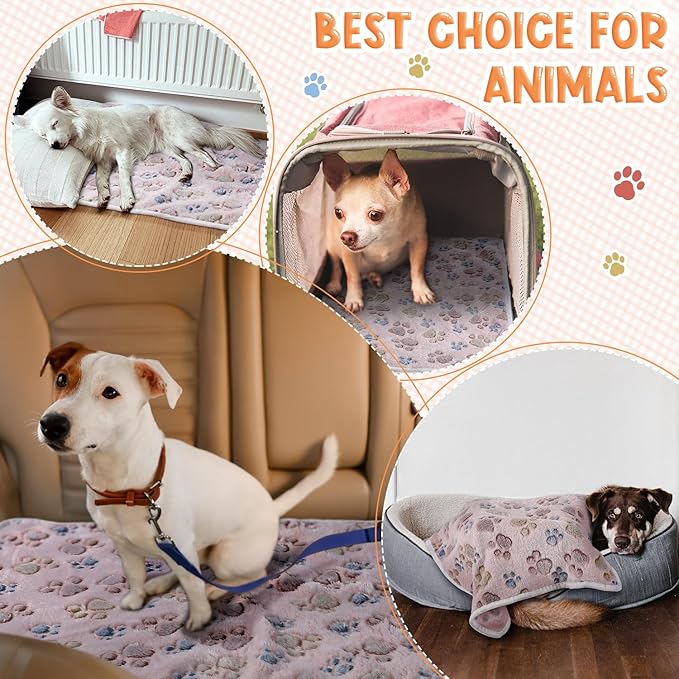 Tatuo 4 Pcs Dog Blanket Pet Puppy Blanket Puppy Teething Toys Paw Print Fleece Blanket for Pet Cat Soft Warm Sleep Mat Guinea Pig Cage Blanket(Small(24 x 16 Inch),Beige)