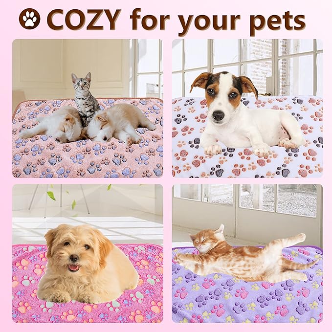 UTTPLL Dog Blanket Fluffy Premium Fleece Flannel Pet Blankets Cats Dogs Cute Paw Printed Throw Soft Warm Puppy Blankets Brown Paw Small