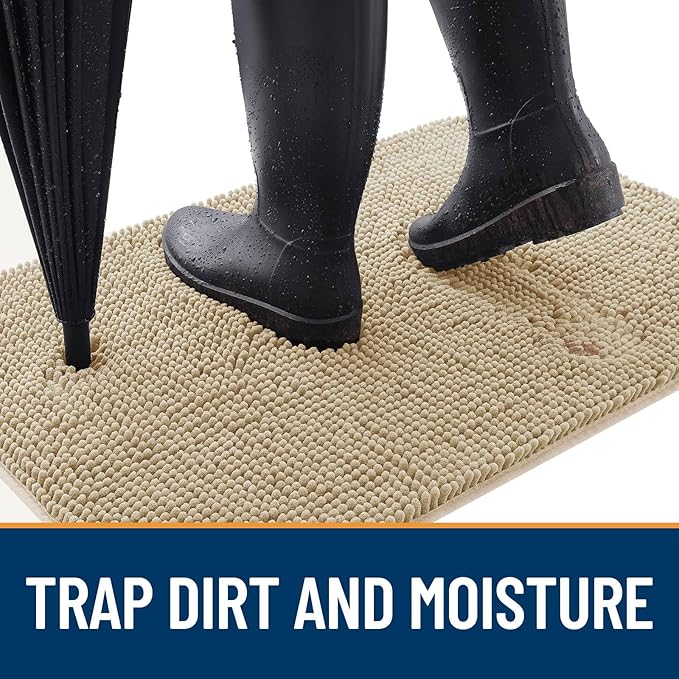 OLANLY Dog Door Mat for Muddy Paws 24x16, Absorbs Moisture and Dirt, Absorbent Non-Slip Washable Mat, Quick Dry Chenille, Mud Mat for Dogs, Entry Indoor Door Mat for Inside Floor, Beige