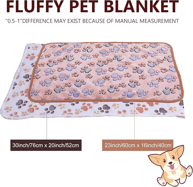UTTPLL Stuffed-Premium-Dog-Blankets-Flannel Pet Printed Throw Soft Fluffy Fleece Cat Blanket Washable Sleep Mat Kitten Supplies Grey Cute Paw Small