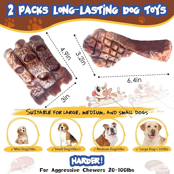 Dog Chew Toys for Aggressive Chewers:2 Pack Indestructible Dog Toy for Large Breed- Tough Nylon Teething Bone Toy to Keep Them Busy