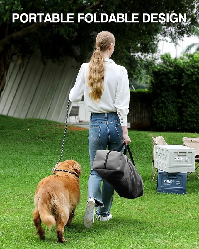 24 Inch Collapsible Travel Dog Crate for Medium Large Dogs, Portable Dog Crate 4-Door Foldable Soft Kennel with Chew-Proof Mesh Windows for Indoor & Outdoor Travel,with Storage Bag,Grey