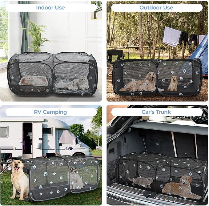 2-in-1 Dog Playpen 46.5''Pop Up Cat Pet Playpen, Assembly-Free Indoor Outdoor Kitten Enclosure, Breathable Cat Cage Portable Puppy Tent Crates Kennel for Small Animals(No Divider, Unified Space)