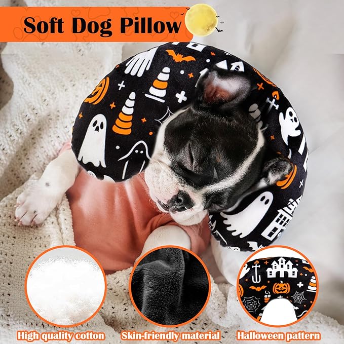 BABORUI Halloween Dog Pillow for Small Dogs, U Shaped Dog Neck Calming Pillow for Joint Relief Sleeping Improve, Machine Washable Pet Pillow for Dogs & Cats(Halloween)