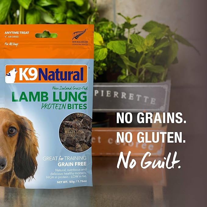 K9 Natural - Grain Free Air Dried Dog Treat Protein Bites - Beef Lung, 2.1oz