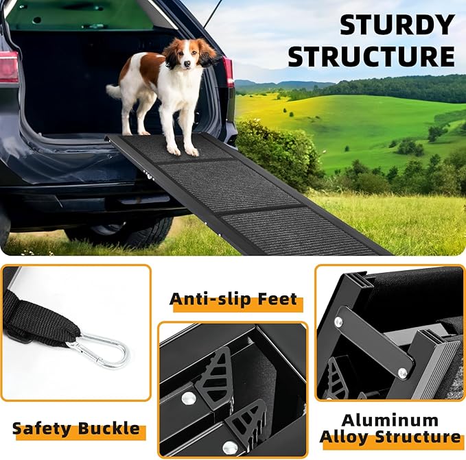 Dog Ramp for Car, 71"x20" Dog Ramps for Large Dogs with Anti-Slip Rug Surface, Folding Dog Ramp Up to 300LBS, Outdoor Dog Ramp for Trucks & SUV