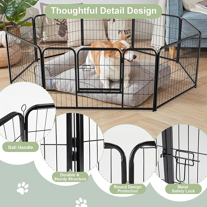 Dog Playpen with Door, Dog Fence for Outdoor & Indoor, 8 Panels 32 inch Height, Black