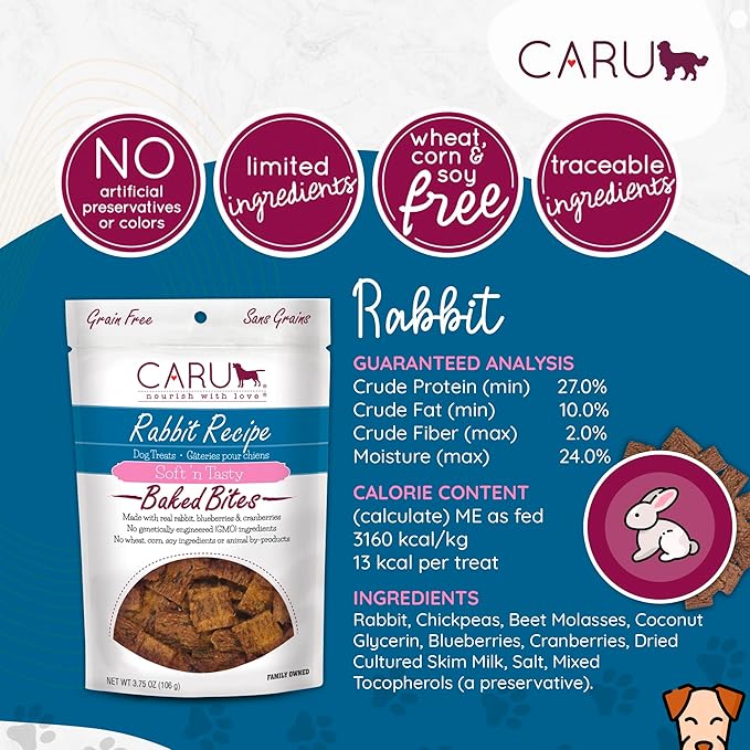CARU - Soft 'n Tasty Baked Bites - Rabbit Bites Dog Treats - Flavorful Training Treats - 3.75 oz