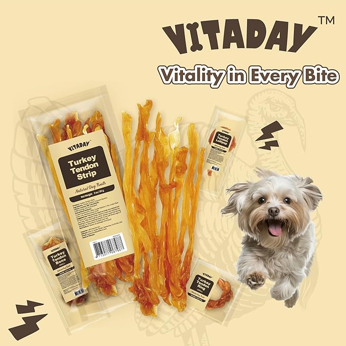Turkey Tendon for Dogs, Turkey Tendon Strip 3 oz, 100% Natural, USA-Sourced, High-Protein, Low-Fat, Long-Lasting Dog Chew, Rawhide Alternative, Hypoallergenic Puppy & Dog Treats
