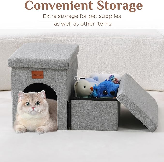 JOLLYVOGUE Dog Steps for Small Dogs, Cat Stairs with Storage, Non-Slip Dog Steps for Beds Couches, Foldable Pet Stairs Helper for High Beds, Dog Ramp for Small Cats, 3-Tiers, Hold Up to 200 lbs