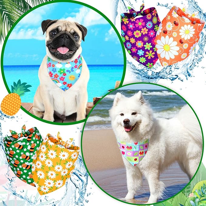 Sadnyy 40 Pcs Summer Spring Dog Bandanas Bulk Flower Hawaiian Triangle Reversible Bandanas for Large Dog Adjustable Pet Kerchief Scarf Washable Cat Scarf for Summer Holiday Pets