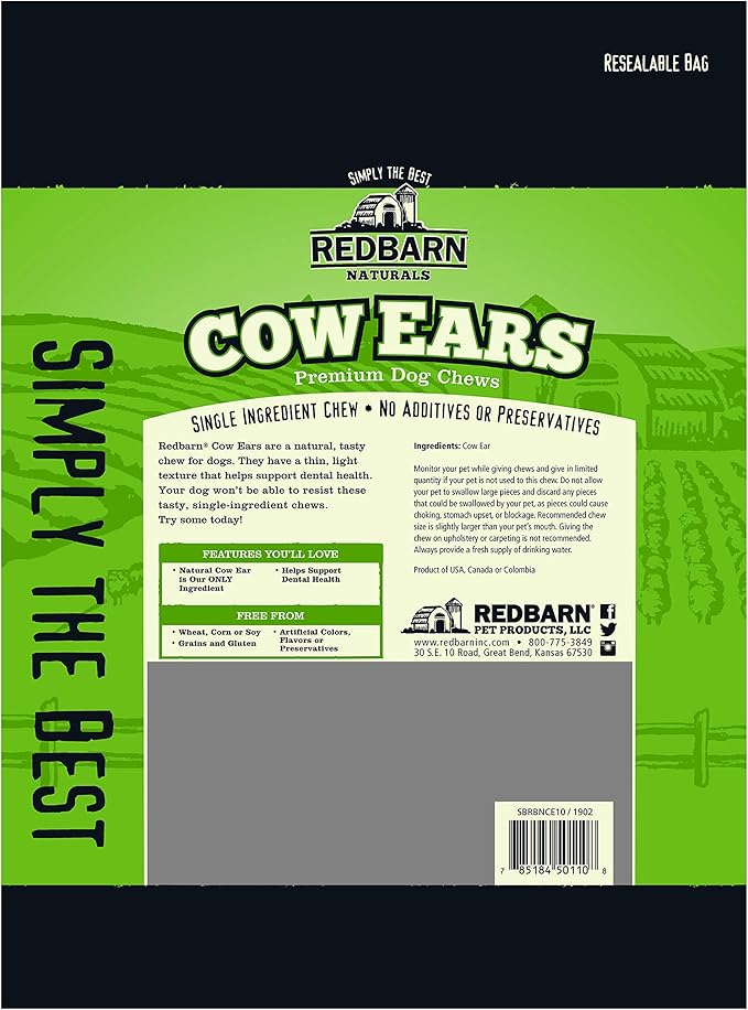 Redbarn's Natural Cow Ears for Dogs, All-Natural, Single-Ingredient Chews, 4.2 Ounce (Pack of 9)