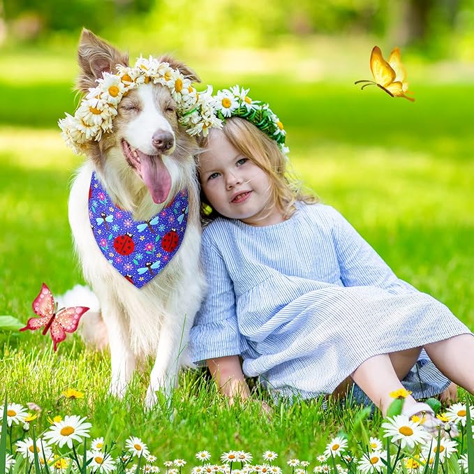 Sadnyy 40 Pcs Summer Spring Dog Bandanas Bulk Flower Hawaiian Triangle Reversible Bandanas for Large Dog Adjustable Pet Kerchief Scarf Washable Cat Scarf for Summer Holiday Pets