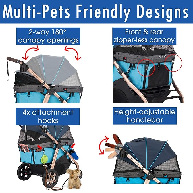 HPZ Pet Rover Titan-HD Premium Super-Sized Dog/Cat/Pet Stroller SUV Travel Carriage/w Access Ramp/100Lbs Capacity/Pumpless Rubber Wheels/Aluminum Frame for Small, Med, Large, XL Pets (Blue)