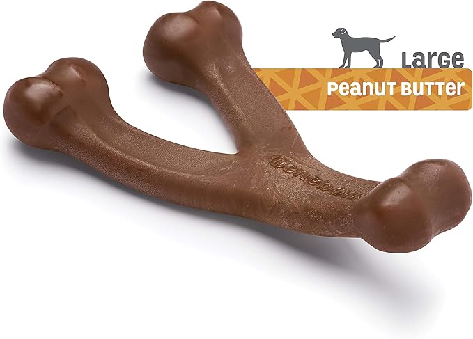 Benebone Wishbone Durable Dog Chew Toy for Aggressive Chewers, Real Peanut, Made in USA, Large