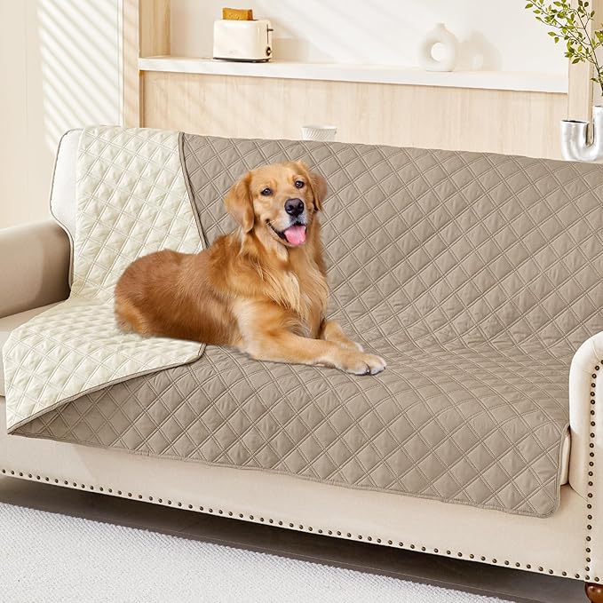 Smiry Waterproof Dog Blanket, Reversible Dog Bed Cover Pet Blanket, Soft Couch Cover for Dogs Washable, Bed Couch Sofa Furniture Protector for Puppy Cat Kids (68"x82", Taupe/Beige)
