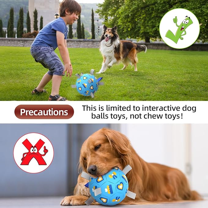 QDAN Dog Toys Soccer Ball with Straps - Durable Dog Balls for Large Dogs, Beach Pool Dog Water Toy, Dog Tug Toys for Tug of War, Puppy Dog Birthday Gifts Blue (8 Inch)
