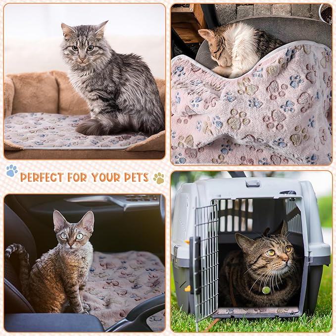 Tatuo 4 Pcs Dog Blanket Pet Puppy Blanket Puppy Teething Toys Paw Print Fleece Blanket for Pet Cat Soft Warm Sleep Mat Guinea Pig Cage Blanket(Small(24 x 16 Inch),Beige)