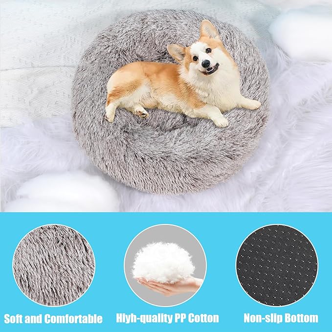 HYQ Small Dog Bed, Pet Beds for Small Dogs, Cat Beds for Indoor Cats, Fluffy Faux Fur Plush Small Dog Bed, Washable Puppy Bed with Anti-Slip Bottom, Dog Bed Small Size Dog (Coffee, 17 Inch)