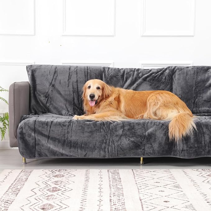 Waterproof Dog Blanket Bed Cover for Bed Couch Sofa, Liquid Pee Proof Pet Blanket Washable, Reversible Sherpa Fleece Blanket Furniture Protector for Medium Large Dogs Cats(Gray, 50"x 60")