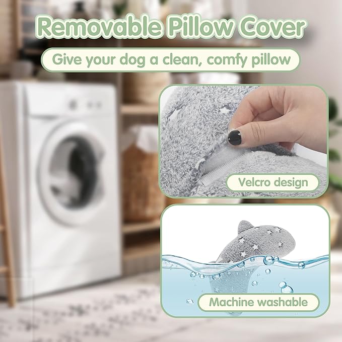 Dog Pillows for Medium Dogs, Glow in The Dark Soft Dog Neck Pillow, U-Shaped Pillow for Cat and Dog, Machine Washable Dog Toy & Dog Birthday Gift (Glow Grey, M)