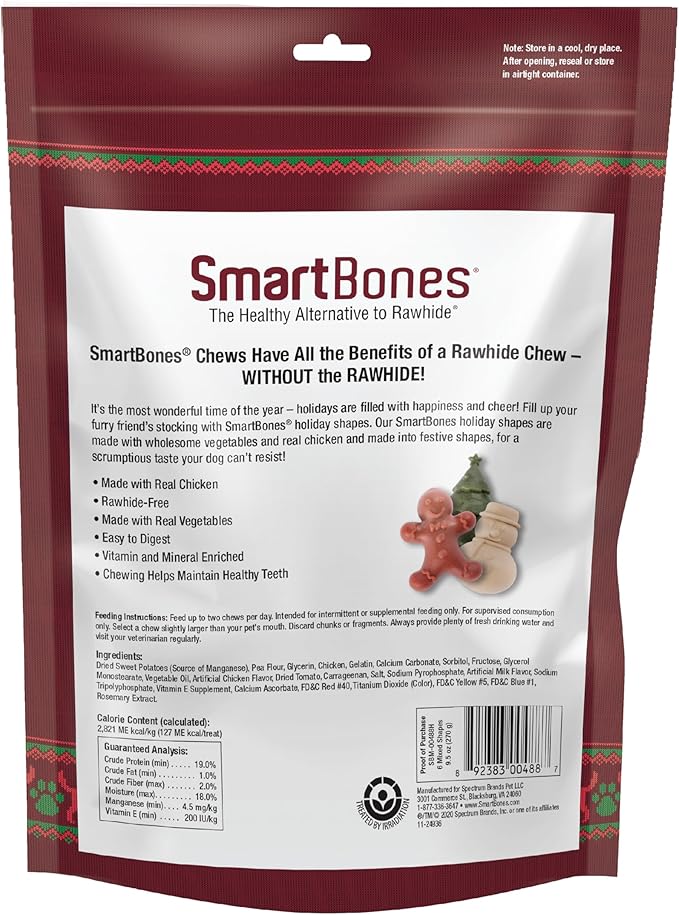 SmartBones Holiday Variety Pack 6 Count, Made with Real Vegetables and Chicken, Rawhide-Free Chews for Dogs