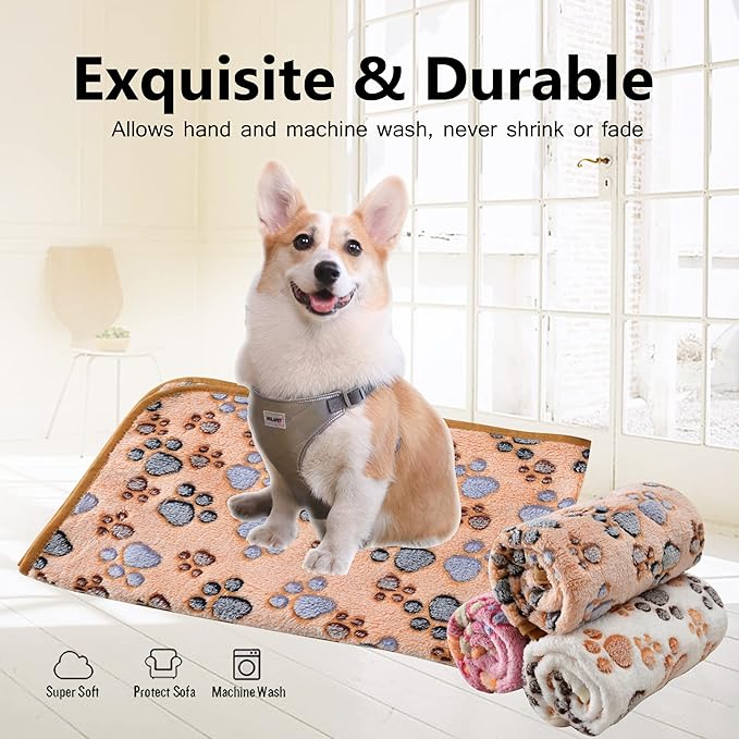 UTTPLL Blanket-Premium-Flannel-Medium-Printed Throw for Cat Dog Puppy Animals Super Soft Fluffy Fleece Pet Blankets Warm Sleep Mat Cute Paw Coffee