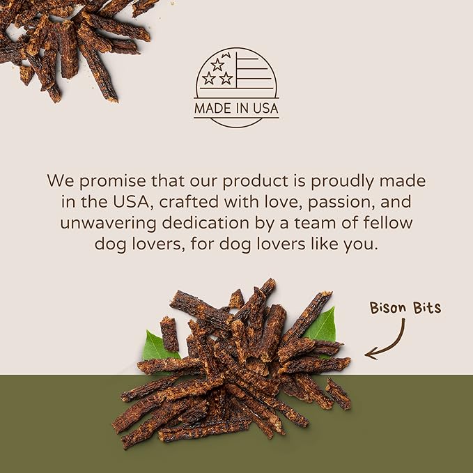 Bison Bits: Pure Bison Dog Treats - All Natural Treats for Dogs. Vet Approved, Limited Ingredient, Grain Free, Healthy & Nutritious Treats for Dogs (Bison, 8oz)