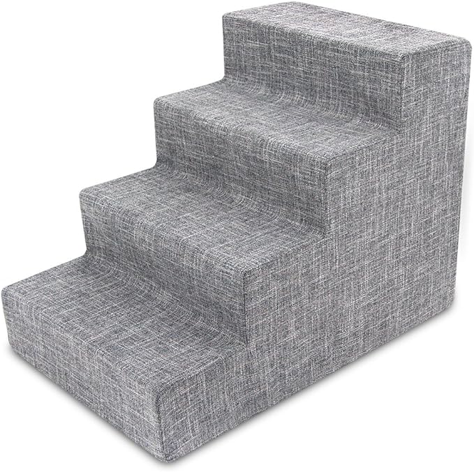 Best Pet Supplies Dog Stairs for Small Dogs & Cats, Foam Pet Steps Portable Ramp for Couch Sofa and High Bed Non-Slip Balanced Indoor Step Support, Paw Safe - Ash Gray Linen, 4-Step