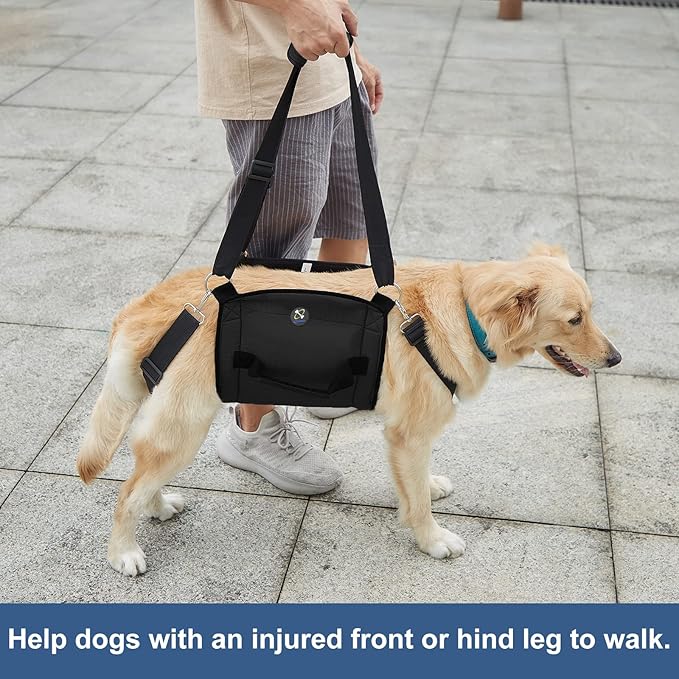 Dog Carry Sling, Emergency Backpack Pet Legs Support & Rehabilitation Dog Lift Harness for Nail Trimming, Dog Carrier for Senior Dogs Joint Injuries, Arthritis, Up and Down Stairs(XL, Black)