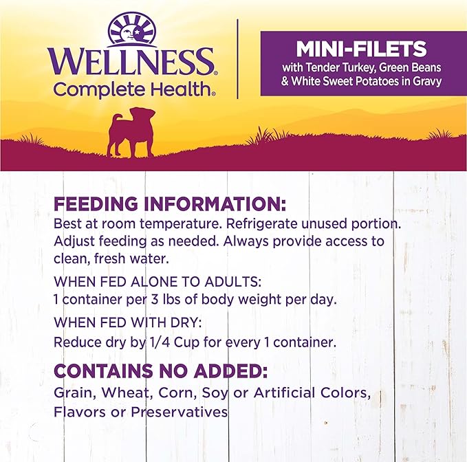 Wellness Natural Pet Food Petite Entrees Mini Fillets Natural Wet Small Breed Dog Food, Tender Turkey, Green Beans & White Sweet Potato, 3-Ounce Cup (Pack Of 24)