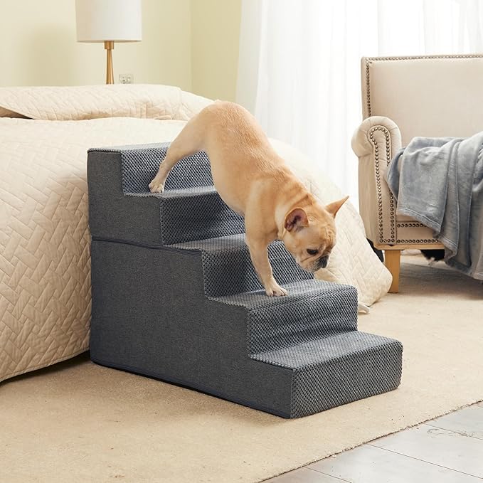 EHEYCIGA Dog Stairs Ramp for High Bed 22.5”H, 5-Step Dog Steps for Bed, Pet Steps for Small Dogs and Cats, Non-Slip Balanced Dog Indoor Ramp, Grey