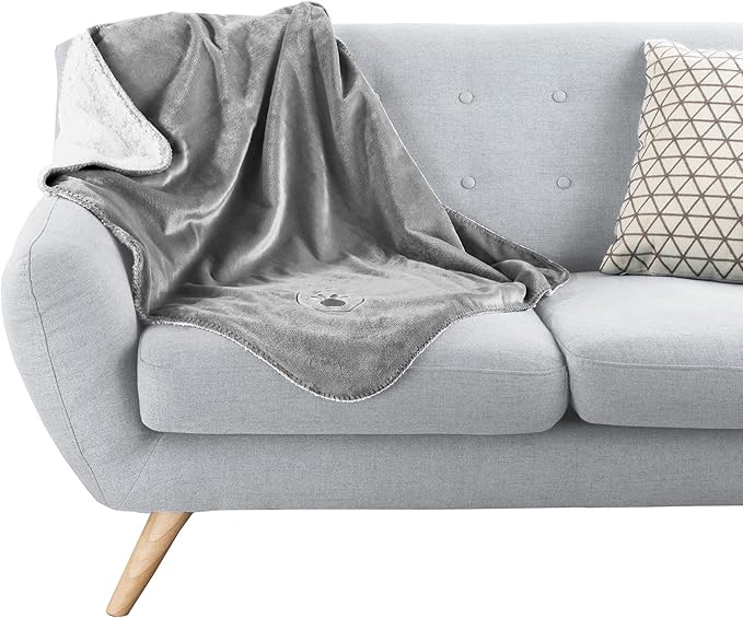 PETMAKER Waterproof Pet Blanket - 30x40-Inch Reversible Sherpa Fleece Throw Protects Couches, Cars, and Beds from Spills, Stains, and Fur (Gray)